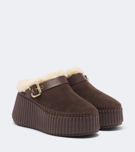 Chloe Chloé Nama shearling-lined suede platform mules