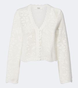 Chloe ChloÃ© Pointelle scalloped cotton cardigan