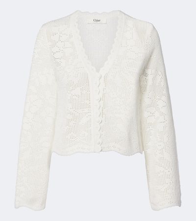 Chloe ChloÃ© Pointelle scalloped cotton cardigan