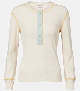 Chloe ChloÃ© Ribbed-knit cotton jersey Henley shirt