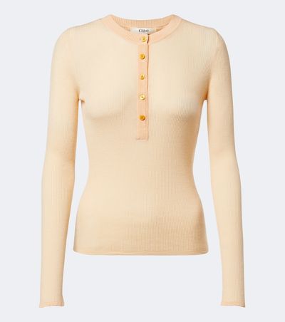 Chloe ChloÃ© Ribbed-knit silk-trimmed wool Henley shirt