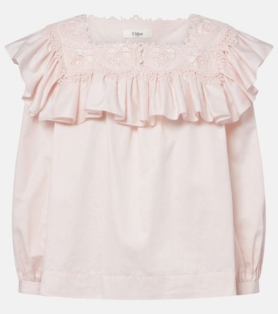 Chloe Chloé Ruffled lace-trimmed cotton blouse