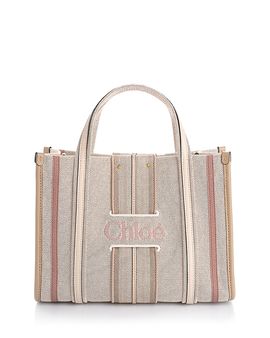 Chloe Chloe Woody Loop Small Striped Canvas Crossbody Tote