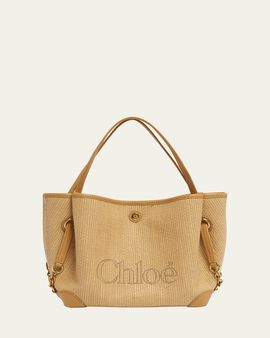 Chloe Clover Small Raffia-Effect Tote Bag