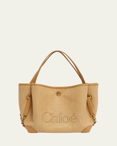 Chloe Clover Small Raffia-Effect Tote Bag