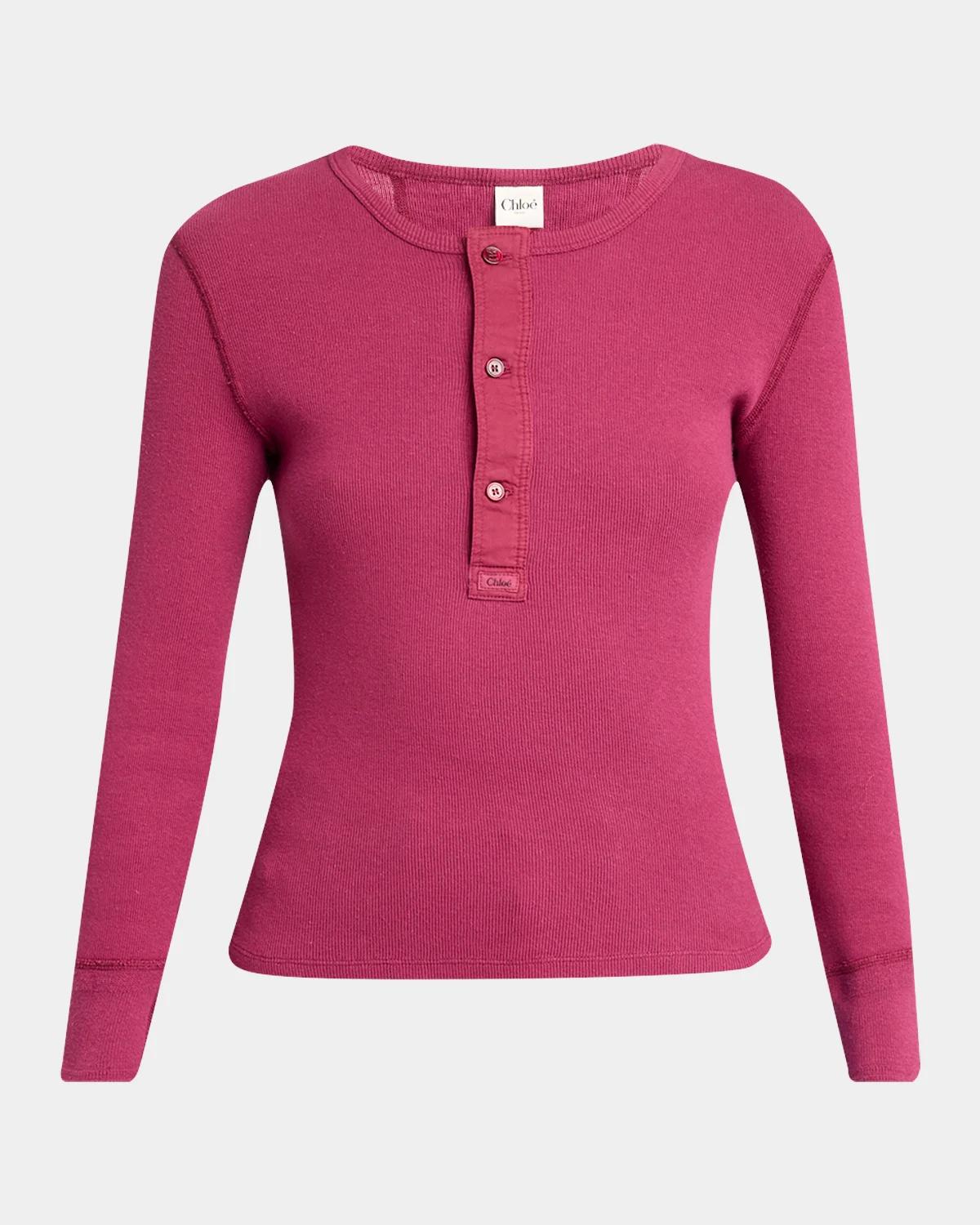 Chloe Cotton Jersey Ribbed Long-Sleeve Top