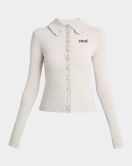 Chloe Crochet Collared Wool Cardigan