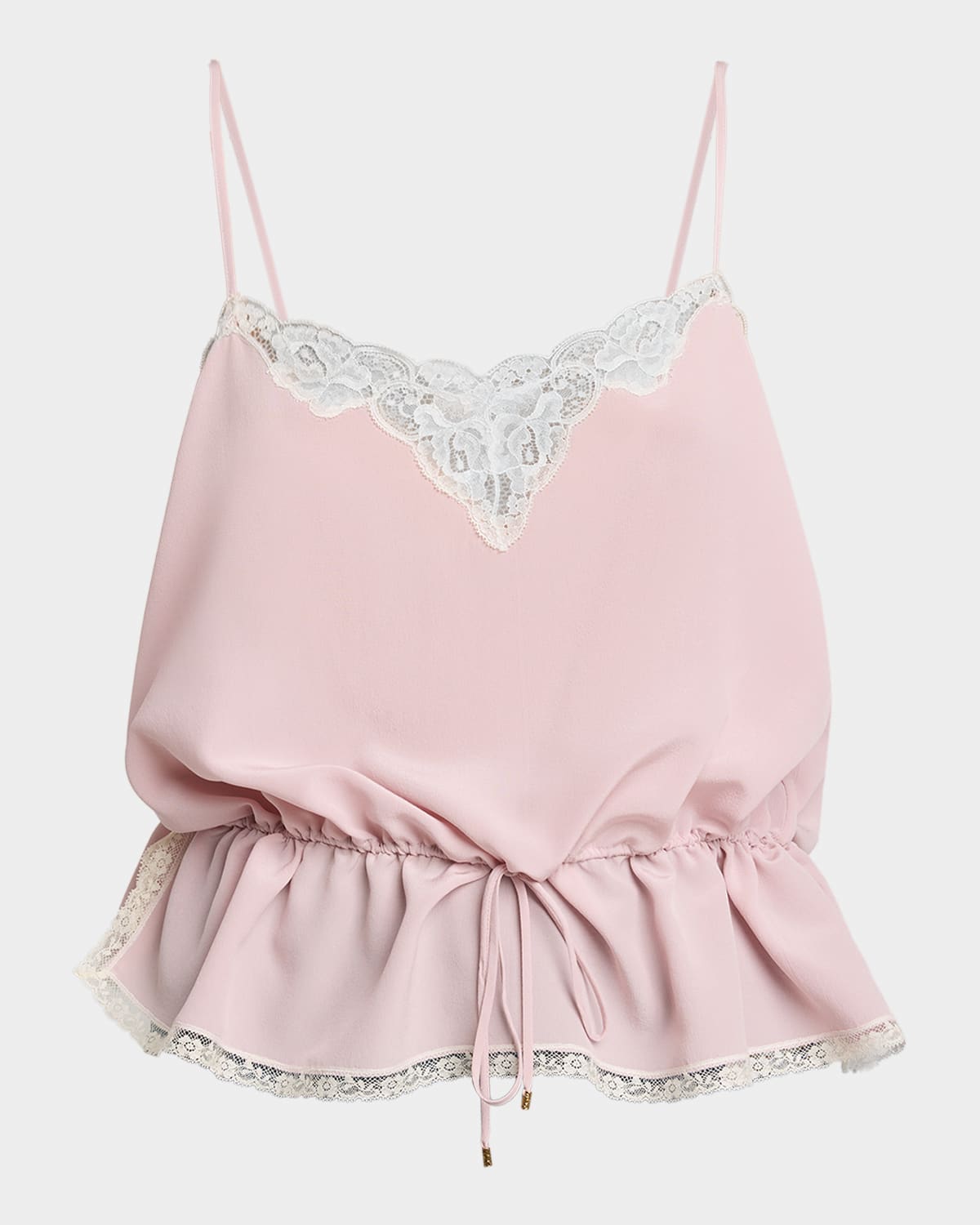 Chloe Drawstring Lace-Trim Silk Crepe De Chine Cami Top