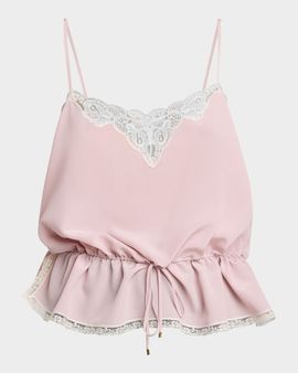 Chloe Drawstring Lace-Trim Silk Crepe De Chine Cami Top