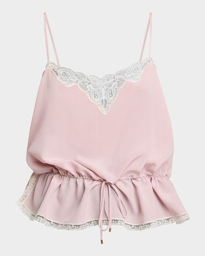 Chloe Drawstring Lace-Trim Silk Crepe De Chine Cami Top