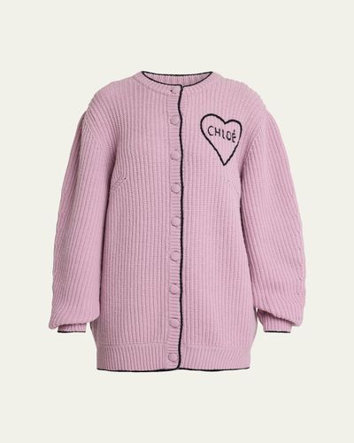 Chloe Embroidered Logo Rib Oversized Cardigan
