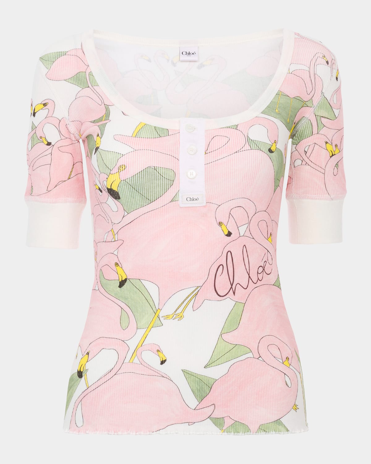 Chloe Flamingo Print Stretch Cotton Top