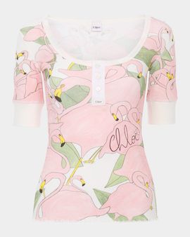 Chloe Flamingo Print Stretch Cotton Top