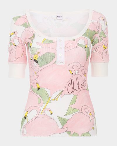 Chloe Flamingo Print Stretch Cotton Top