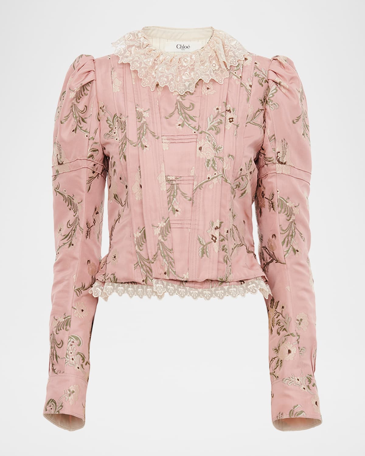 Chloe Floral-Jacquard Lace-Collar Jacket