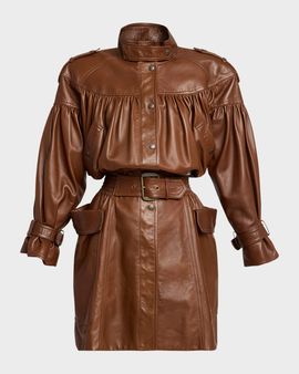 Chloe Gathered Shiny Leather Belted Trench Coat