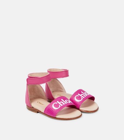 Chloe Kids Chloé Kids Baby logo leather and canvas sandals