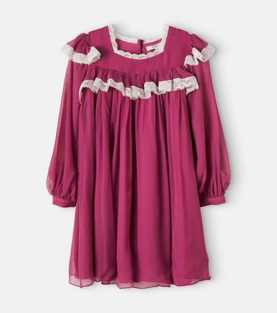 Chloe Kids Chloé Kids Lace-trimmed ruffled silk dress