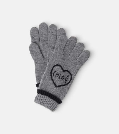 Chloe Kids Chloé Kids Logo embroidered cotton and wool gloves