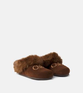 Chloe Kids Chloé Kids Logo suede mules