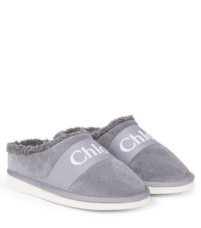 Chloe Kids Chloé Kids Logo suede slippers