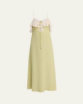 Chloe Lace-Ruffle Silk Crepe De Chine Maxi Slip Dress