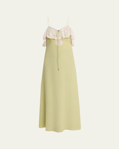 Chloe Lace-Ruffle Silk Crepe De Chine Maxi Slip Dress