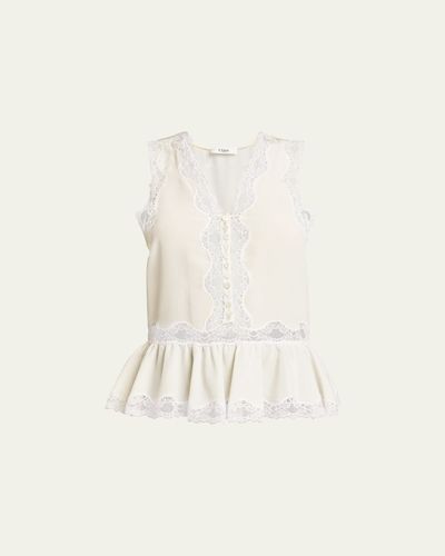 Chloe Lace-Trim Silk Sleeveless Peplum Top