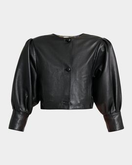 Chloe Leather Puff-Sleeve Crop Jacket