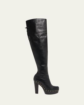 Chloe Lola Leather Over-the-Knee Clog Boots