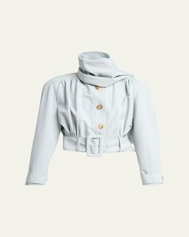 Chloe Neck-Scarf Belted Linen Crop Jacket