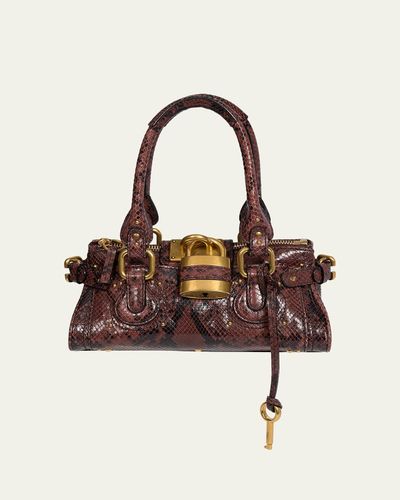 Chloe Paddington Small Python-Print Leather Top-Handle Bag