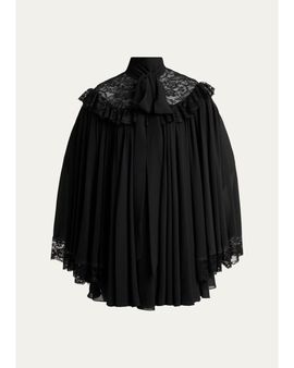 Chloe Pleated Floral Lace Tie-Neck Mini Dress