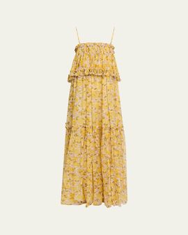 Chloe Rose-Print Tiered Ruffle Maxi Dress