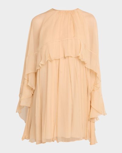 Chloe Ruffled Silk Georgette Capelet Mini Dress