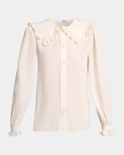 Chloe Ruffled Wide Collar Silk Jacquard Button-Down Blouse