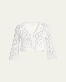 Chloe Scalloped Cotton Pointelle-Knit Cardigan