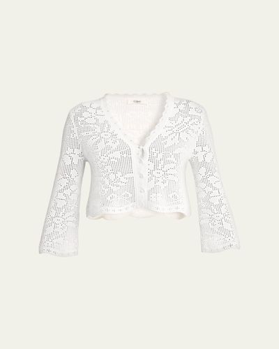 Chloe Scalloped Cotton Pointelle-Knit Cardigan