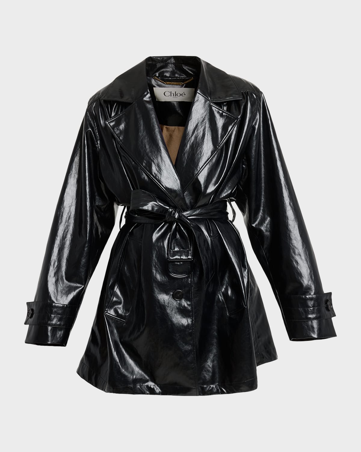 Chloe Shiny Belted Short Trench Coat