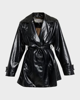 Chloe Shiny Belted Short Trench Coat