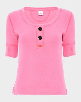 Chloe Short-Sleeve Cotton Rib Henley Top