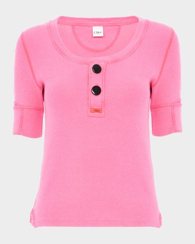 Chloe Short-Sleeve Cotton Rib Henley Top