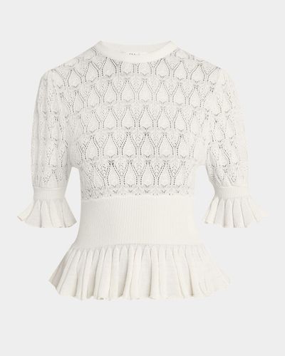Chloe Short-Sleeve Pointelle Peplum Sweater