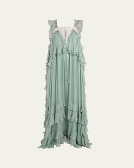 Chloe Tiered Long Silk Gown