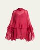 Chloe Tiered Ruffle Silk Mousseline Long-Sleeve Mini Dress - 1