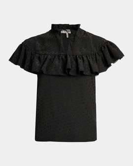 Chloe Tonal-Jacquard Ruffled Short-Sleeve Top