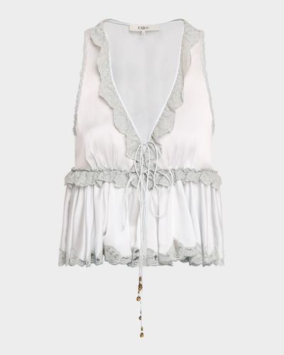 Chloe V-Neck Sleeveless Satin Babydoll Top