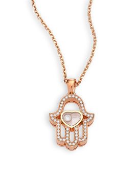 Chopard Women's Happy Diamonds Pave Hamsa Hand Diamond & 18K Rose Gold Pendant Necklace