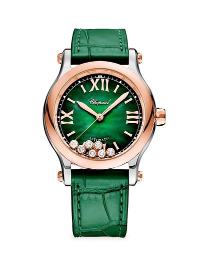 Chopard Women's Happy Sport Stainless Steel, 18K Rose Gold, Diamond & Alligator Leather Strap Watch