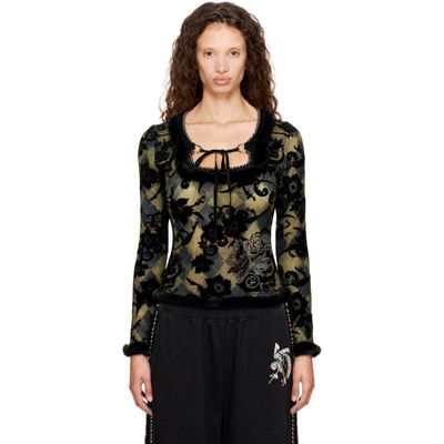 Chopova Lowena Black &Amp; Green Dew Sweeper Mesh Blouse